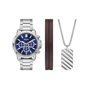 Folio Men Three-Hand Silver-Tone Watch